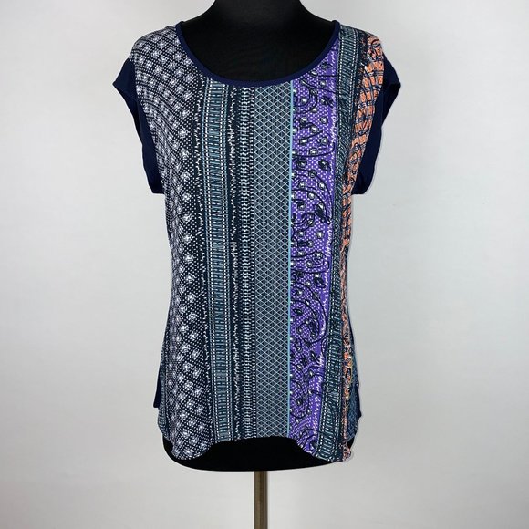 Charming Charlie M Multicolor Abstract Patterned Front Blouse Boho Casual - Picture 1 of 10